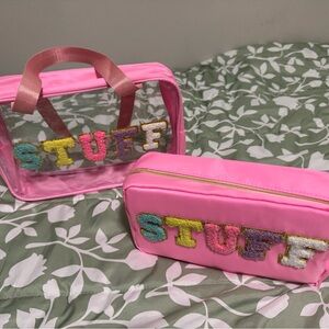 Pink Makeup Organizer Set with Embroidered Design